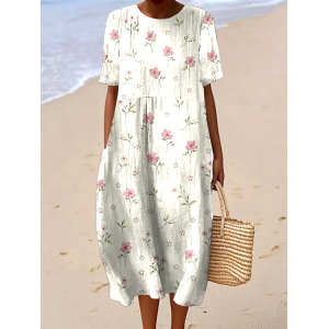 Women's Casual Floral Print Round Neck Short Sleeve Dress