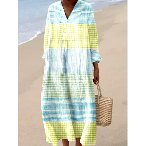 Women's Casual Plaid Loose Long Sleeve Dress
