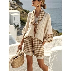 Women'S Loose Striped Scarf Holiday Shorts Set