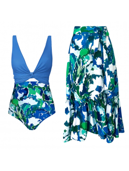 Blue Reversible Multi Wear Bikini And Skirt Swimsuit Set