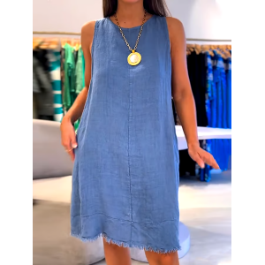 Women's Casual Solid Color Round Neck Sleeveless Splicing Dress