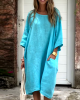 Women'S Casual Solid Color Loose Cotton And Linen Dress