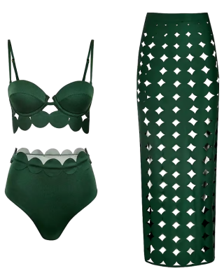DBVACAY Laser Cutting Circularity Bikini Straight Skirt Swimsuit Set