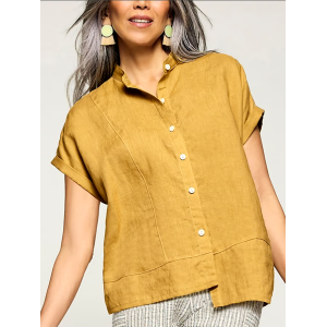 Women's Cotton&Linen Irregular Hem Shirt