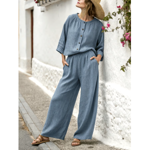 Women'S Loose Solid Color Wide Leg Pants Suit