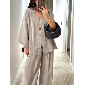 Women's Casual Solid Color Cotton and Linen Top and Pants Set