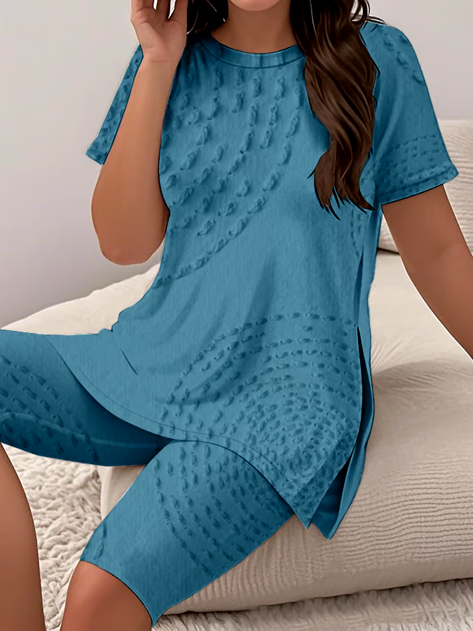 Women's Casual Round Neck Print Short Sleeve T-Shirt Shorts Set Women's Casual Round Neck Print Short Sleeve T-Shirt Shorts Set
