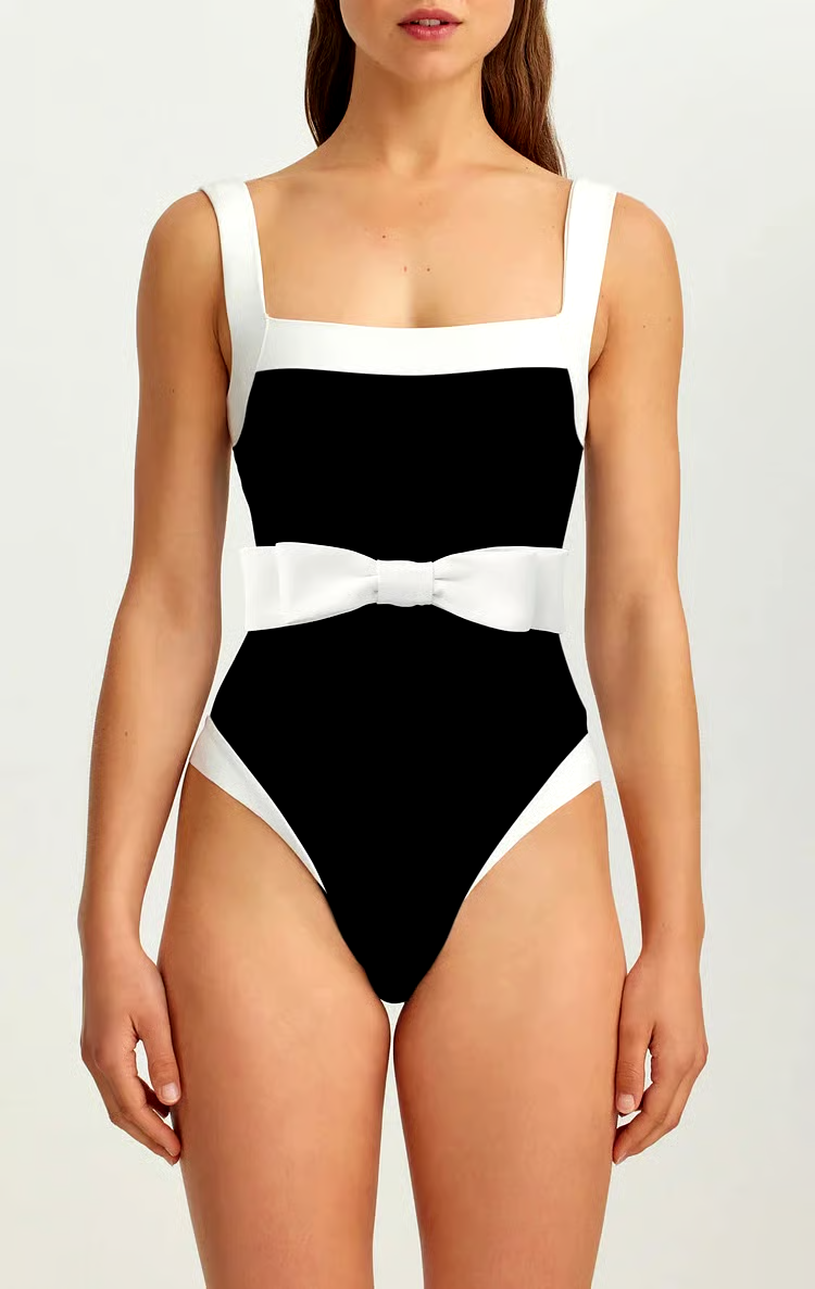 Bowknot Decor Color Block One Piece Swimsuit Set Bowknot Decor Color Block One Piece Swimsuit Set