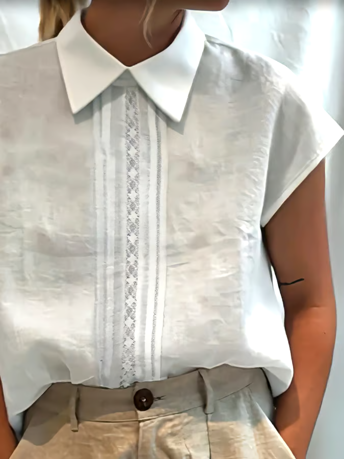 Women's Casual Solid Color Lace Stitching Lapel Shirt Women's Casual Solid Color Lace Stitching Lapel Shirt