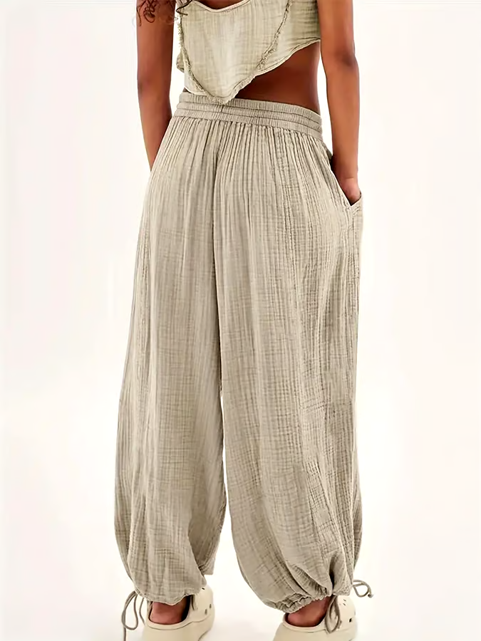 Women'S Solid Color Loose Cotton And Linen Lace-Up Casual Pants Women'S Solid Color Loose Cotton And Linen Lace-Up Casual Pants