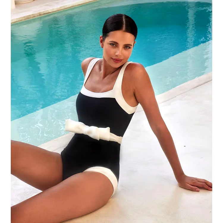 Bowknot Decor Color Block One Piece Swimsuit Set Bowknot Decor Color Block One Piece Swimsuit Set