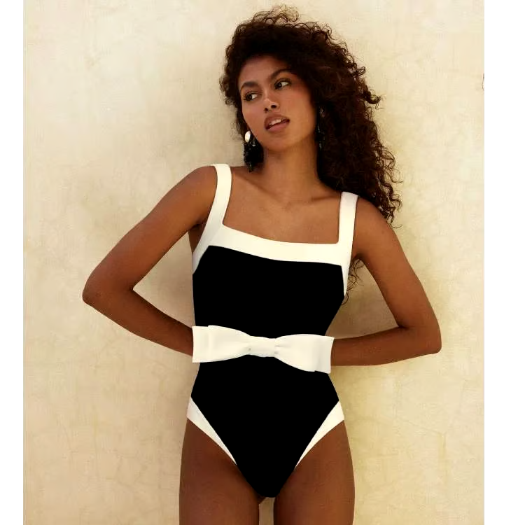 Bowknot Decor Color Block One Piece Swimsuit Set Bowknot Decor Color Block One Piece Swimsuit Set