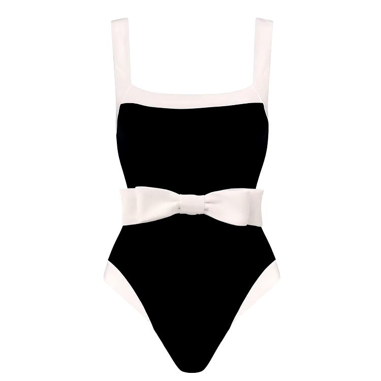 Bowknot Decor Color Block One Piece Swimsuit Set Bowknot Decor Color Block One Piece Swimsuit Set