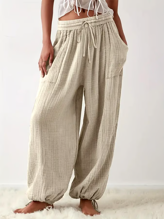 Women'S Solid Color Loose Cotton And Linen Lace-Up Casual Pants Women'S Solid Color Loose Cotton And Linen Lace-Up Casual Pants