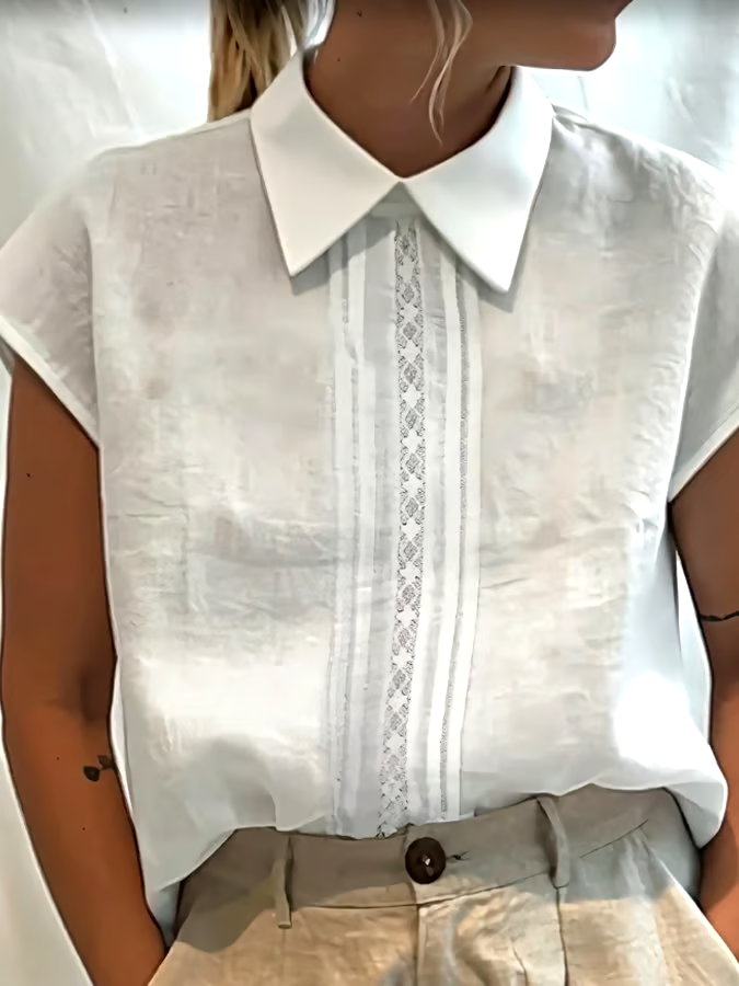 Women's Casual Solid Color Lace Stitching Lapel Shirt Women's Casual Solid Color Lace Stitching Lapel Shirt