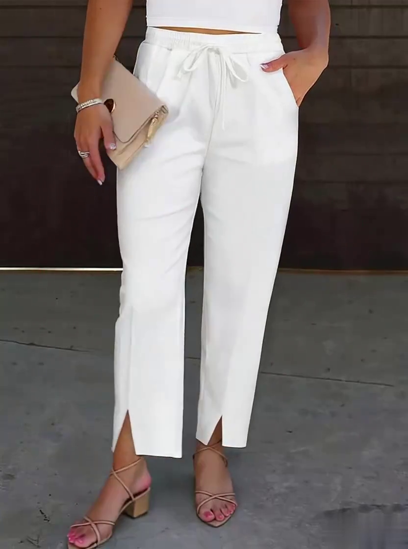 Women's Casual Solid Color Cotton and Linen Slit Pants Women's Casual Solid Color Cotton and Linen Slit Pants