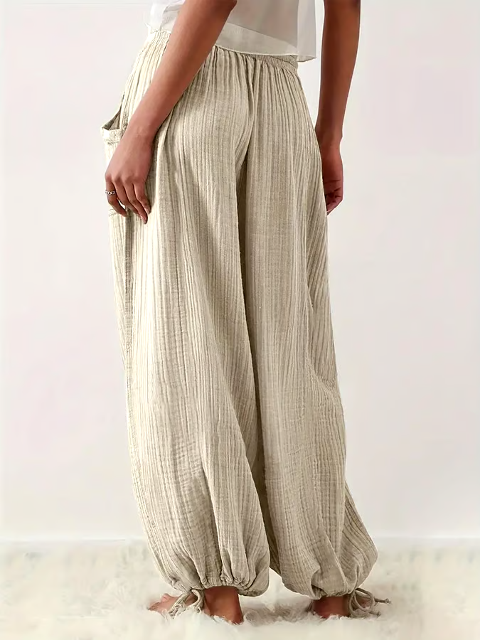 Women'S Solid Color Loose Cotton And Linen Lace-Up Casual Pants Women'S Solid Color Loose Cotton And Linen Lace-Up Casual Pants