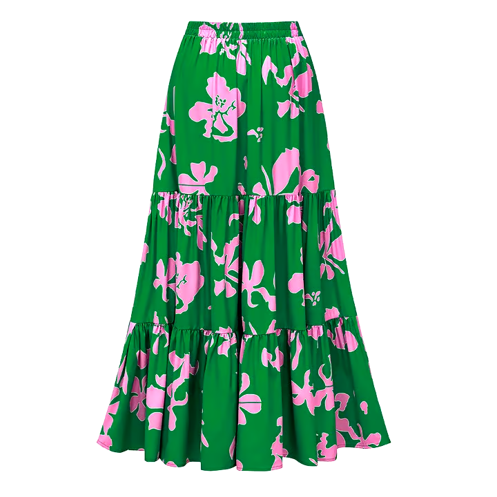 DBVACAY Ruffled Strap Printed One Piece Flared Skirt Swimsuit Set