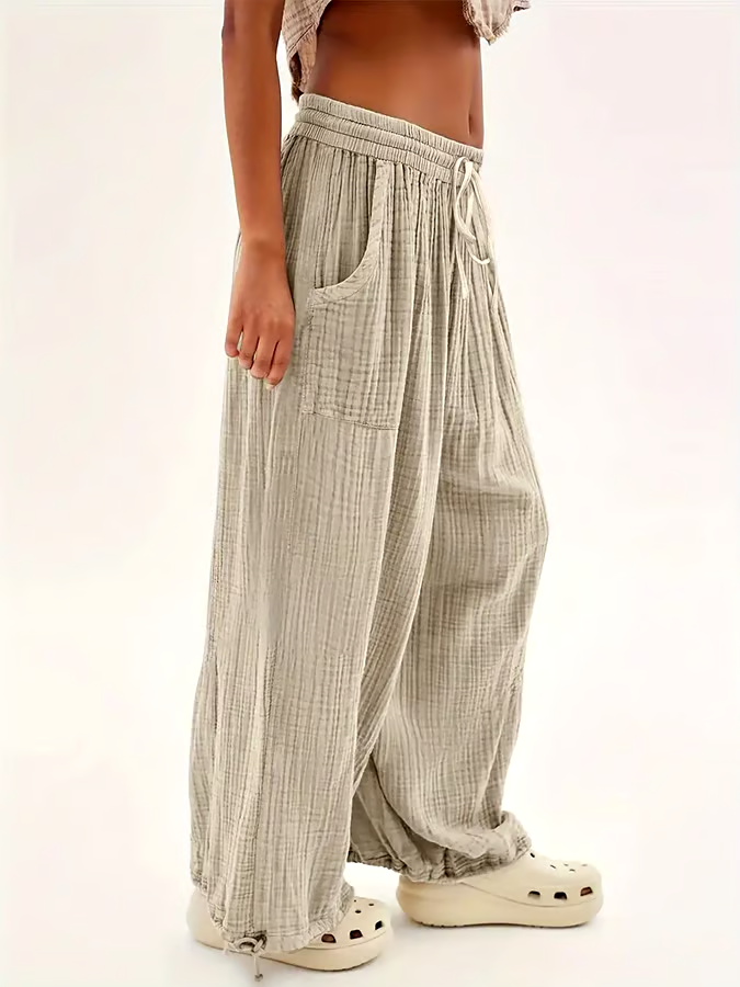 Women'S Solid Color Loose Cotton And Linen Lace-Up Casual Pants Women'S Solid Color Loose Cotton And Linen Lace-Up Casual Pants