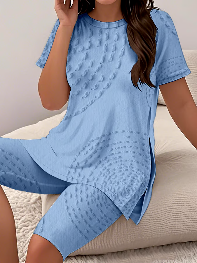Women's Casual Round Neck Print Short Sleeve T-Shirt Shorts Set Women's Casual Round Neck Print Short Sleeve T-Shirt Shorts Set